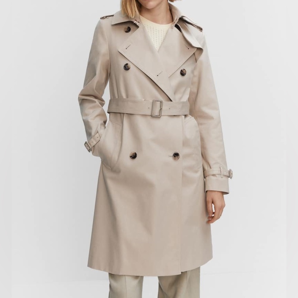 Mango Beige Double-Breasted Trench Coat
